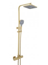 HIX Thermostatic bar valve with 2 outlets, and multifunction shower handle brush brass