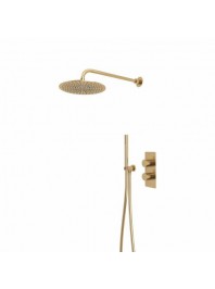 Tavistock QUANTUM DUAL FUNCTION SHOWER SYSTEM WITH HANDSET, HOLDER AND OVERHEAD SHOWER BRUSHED BRASS