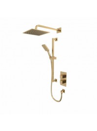 Tavistock INDEX DUAL FUNCTION SHOWER SYSTEM WITH RISER KIT AND OVERHEAD SHOWER BRUSHED BRASS